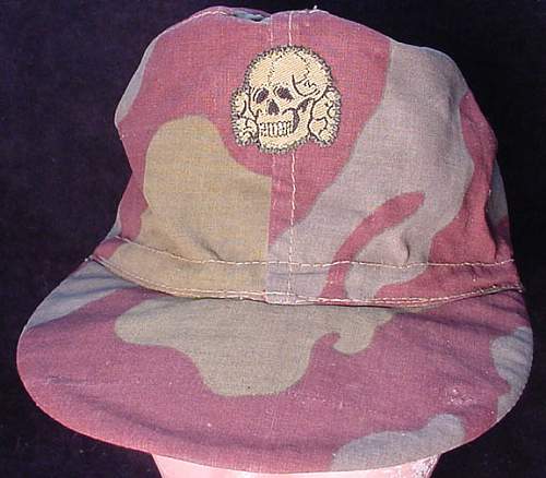 Italian camo hat with bevo weave tropical totenkopf .......... legit hat or just a70's fake?