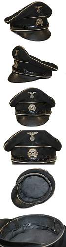 SS and Reichswehr caps, leather peak and novel chin straps