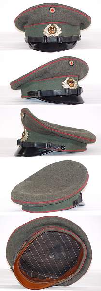 SS and Reichswehr caps, leather peak and novel chin straps