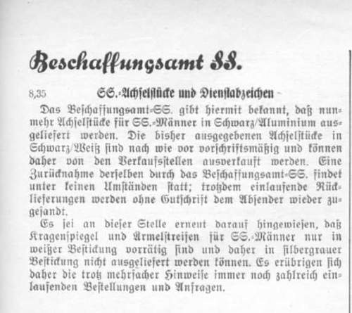 SS Wachverbaende 1935, introduction of insignia conditions.
