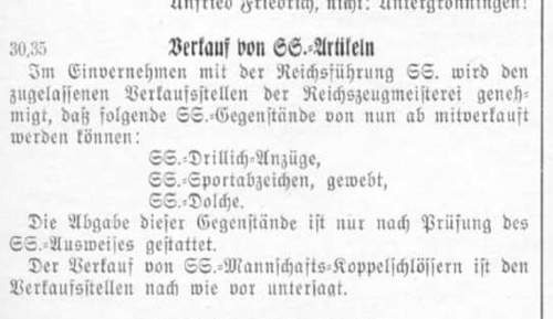 SS Wachverbaende 1935, introduction of insignia conditions.