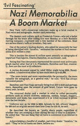 Article from 1977 on Nazi regalia trade.