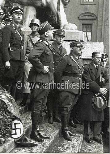 Himmler and Wolff in grey overcoat with black collar and black cap....