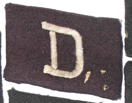 One single D-letter collar tab