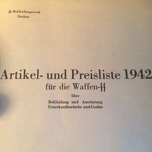 SS Bekleidungswerke  SS WVHA Waffen SS price list, 1942