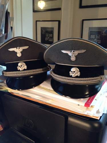 grey SS officer's cap, before and after
