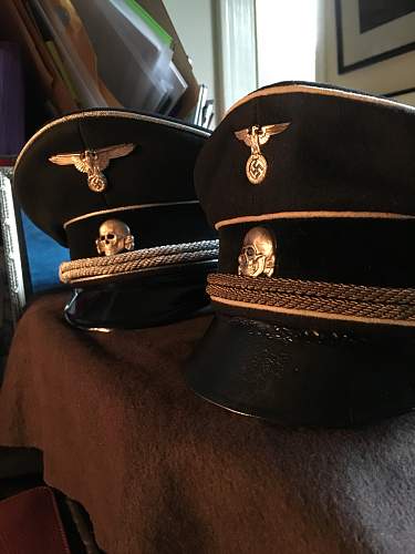 black peaked caps.