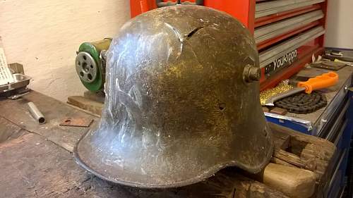 Stabilising a relic M16 helmet with beeswax