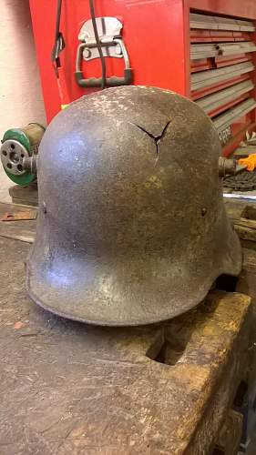 Stabilising a relic M16 helmet with beeswax