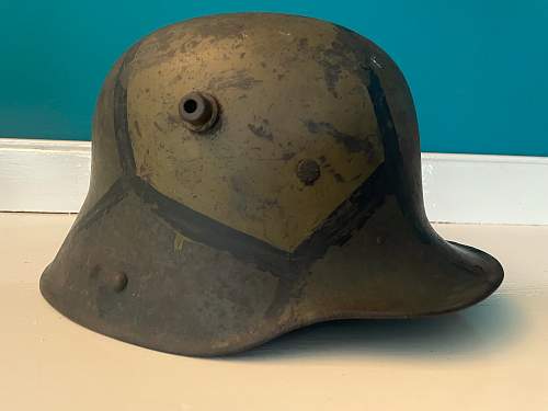 Imperial German helmet with mimikri camo with battle damage