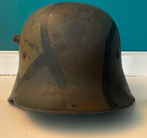 Imperial German helmet with mimikri camo with battle damage