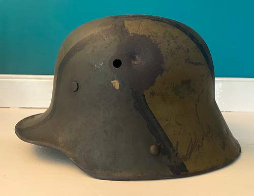 Imperial German helmet with mimikri camo with battle damage