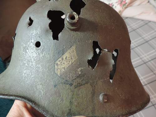 WW1 Battle Damaged German Helmet