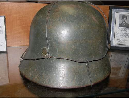 German helmet with wire.