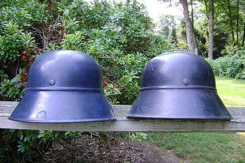 A Pair of Beaded One Piece Gladiator Luftschutz Factory Police Helmets - Voigt &amp; Haeffner AG