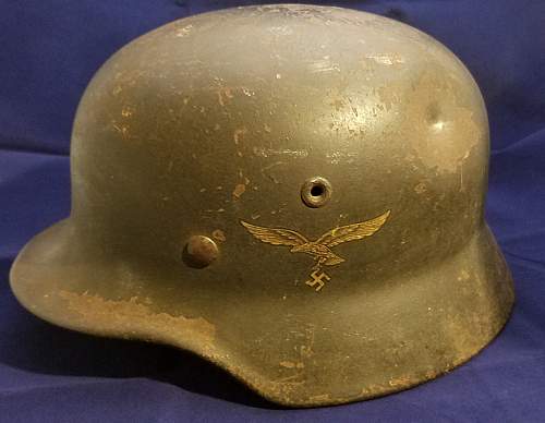 German WW2 M40 Luftwaffe Helmet Q68 Battle Damage Helmet