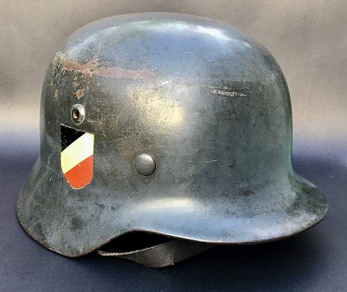 DD M35 Luftwaffe Helmet with early Straight Leg, Droop tail decal.