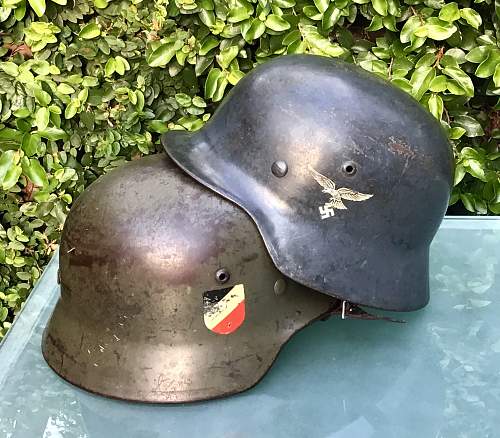DD M35 Luftwaffe Helmet with early Straight Leg, Droop tail decal.