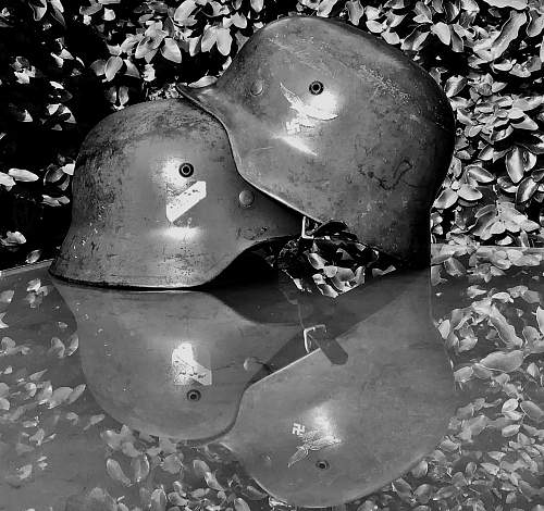 DD M35 Luftwaffe Helmet with early Straight Leg, Droop tail decal.