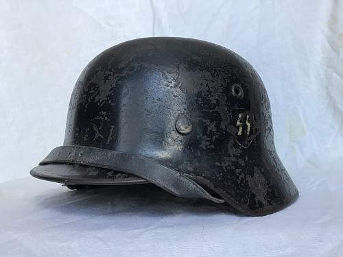 M35 Black SS Helmet- Hand Rendered Insignia - ET 66