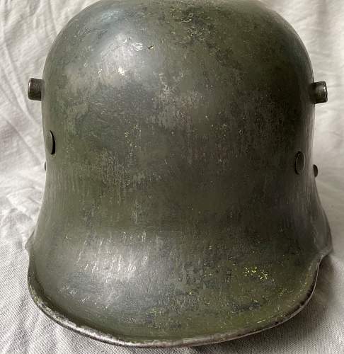 Re-issued K.u.k. helmets by the Wehrmacht with weird production error.