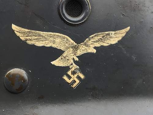 A Pair of Double Decal Luftwaffe Vulkanfiber Parade Helmets - Interesting Decals