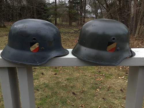 A Pair of Double Decal Luftwaffe Vulkanfiber Parade Helmets - Interesting Decals