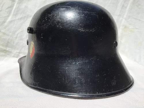 Interwar ET M18 Style Double Decal Police Helmet with EARLY Titled Tricolor and Thin Mobile Swastika