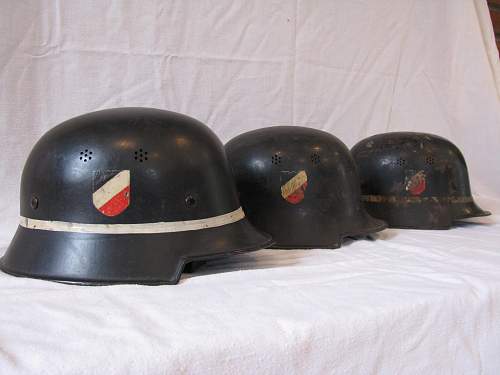 Three DD M34 Luftwaffe Crash Crew Helmets  -   Early Gold Leaf Adler Decals
