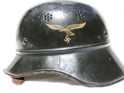 Three Piece Luftschutz Helmet - Double Decal - Smooth Dark Green Paint