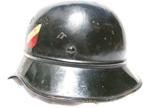 Three Piece Luftschutz Helmet - Double Decal - Smooth Dark Green Paint