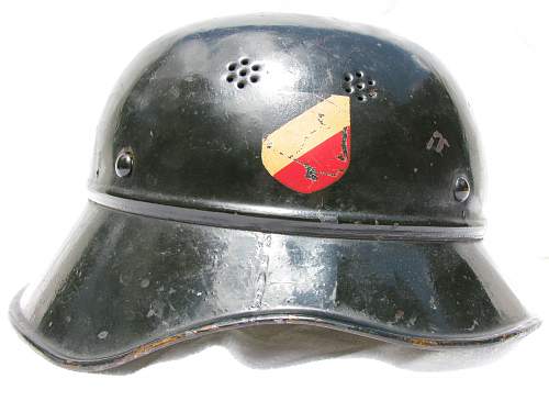 Three Piece Luftschutz Helmet - Double Decal - Smooth Dark Green Paint