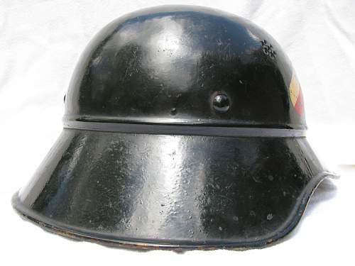 Three Piece Luftschutz Helmet - Double Decal - Smooth Dark Green Paint