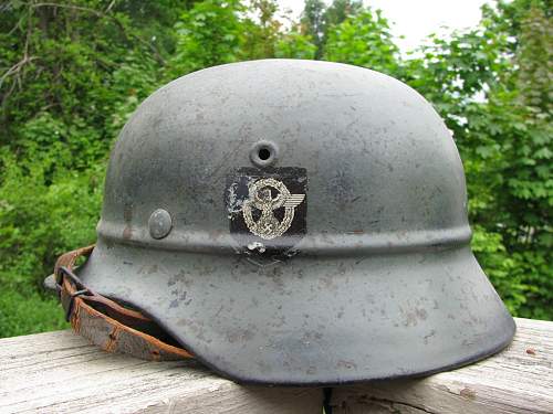 M40 Double Decal Beaded Luftschutz Combat Police Helmet - Medium Grey Paint - EF62 Lot # 31366