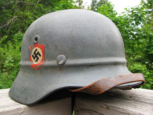 M40 Double Decal Beaded Luftschutz Combat Police Helmet - Medium Grey Paint - EF62 Lot # 31366