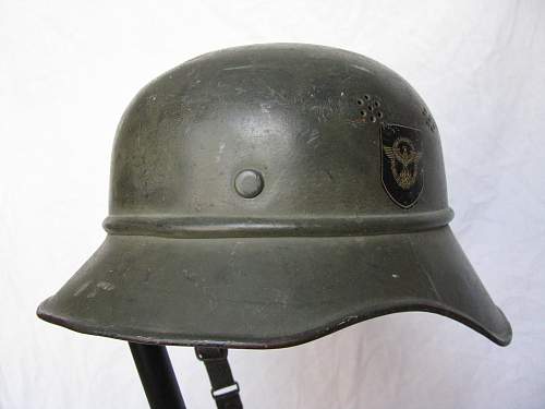 Double Decal Luftschutz Police Helmet - Three Piece Gladiator Shell - Matte Green Repaint