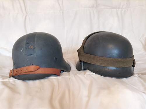 Two German helmets, M-35 and M-42.