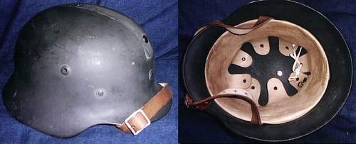 Two German helmets, M-35 and M-42.