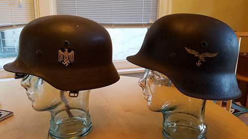 my 2 stahlhelme, one m42 luftwaffe, one m35 dub decal