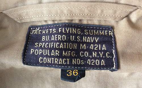 USMC Aviation M-421A jacket ID