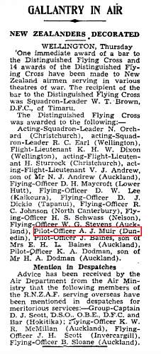 Tunic of Pilot-Officer A. J. Muir DFC and Bar, RNZAF (Dunedin)