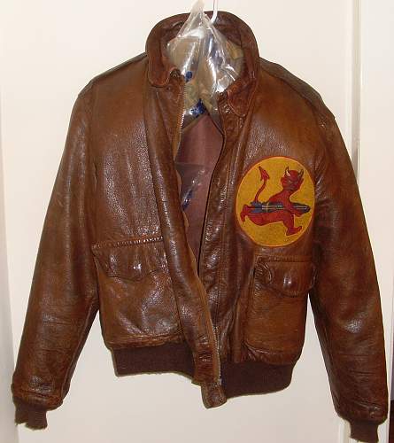 381st Bomb Group 535th bomb squad A2 Jacket with nose art &amp; original patch.