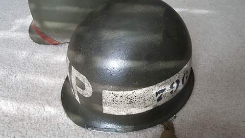 WW2 M-1 Combat helmet for 796th MILITARY POLICE BATTALION super rare unit marked.