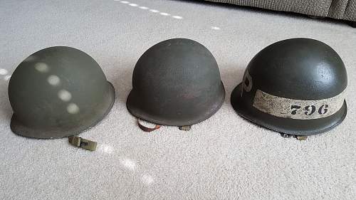 WW2 M-1 Combat helmet for 796th MILITARY POLICE BATTALION super rare unit marked.