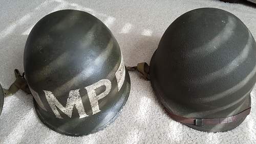 WW2 M-1 Combat helmet for 796th MILITARY POLICE BATTALION super rare unit marked.