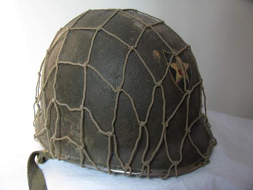 M1 Front Seam Fixed Bale Painted Helmet w/ Net, 2nd ID  WWII