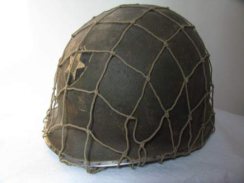 M1 Front Seam Fixed Bale Painted Helmet w/ Net, 2nd ID  WWII