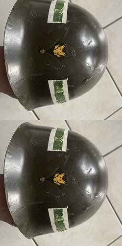 Helmet liner with strange insignas and strip