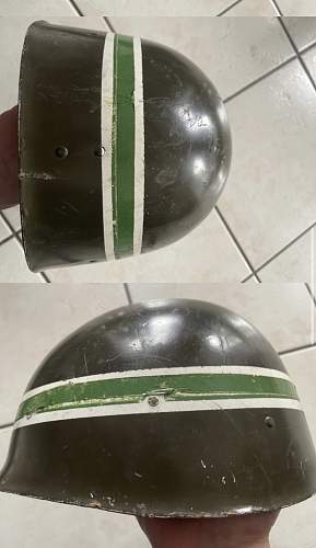 Helmet liner with strange insignas and strip