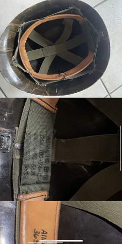 Helmet liner with strange insignas and strip